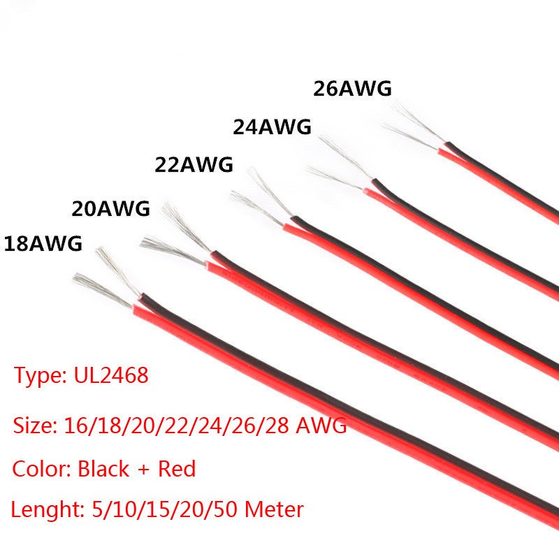 16~28AWG UL2468 2-Pin Tinned Copper Flexible Stranded Electronic Wire -Lenghts
