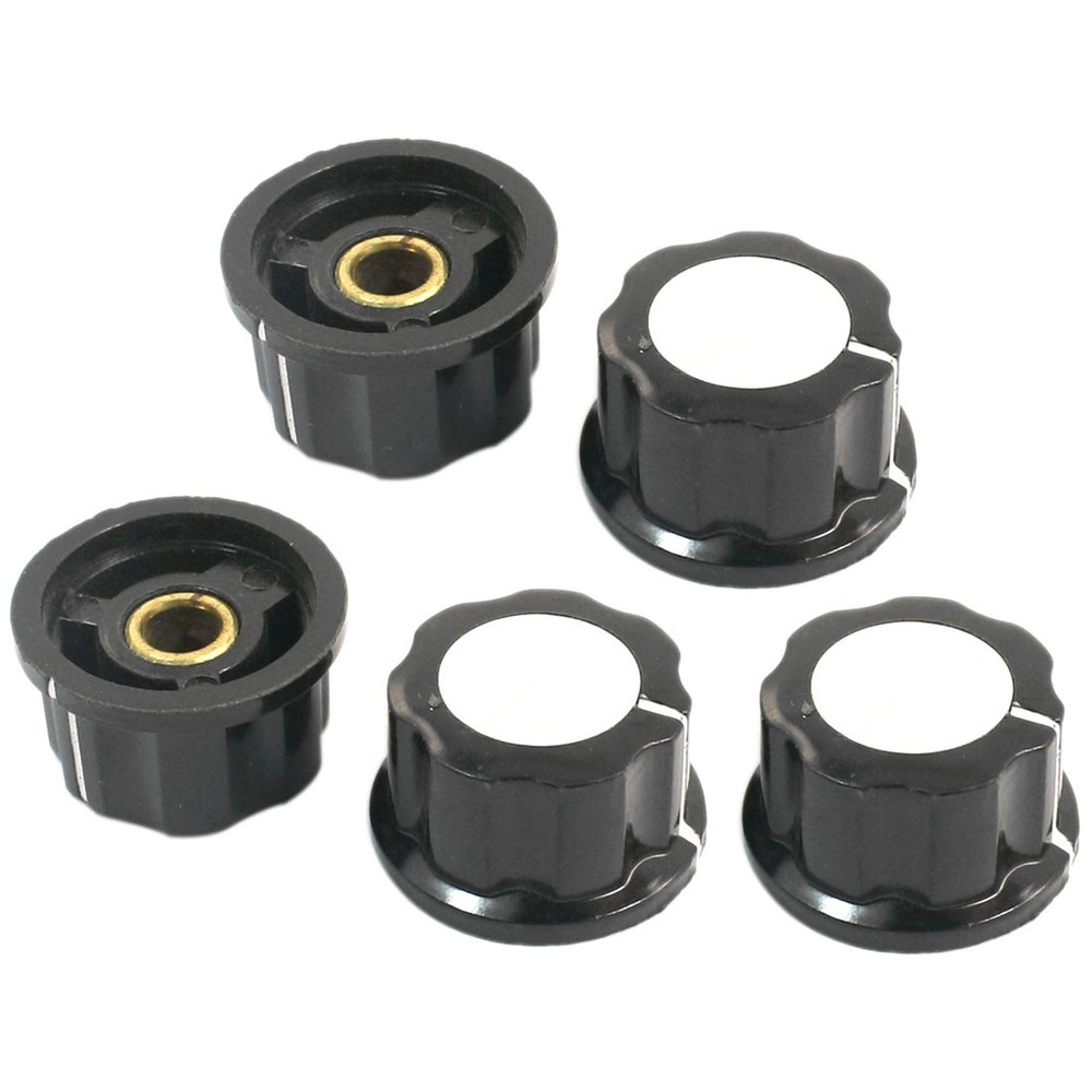 5 Pcs 6mm Shaft Dia Top Rotary Potentiometer Knobs Caps Black Silver Tone