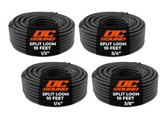 DC Sound 4-Pack 1/4″, 3/8″, 1/2″, 3/4″ x 10 Feet Each Split Wire Loom Convoluted