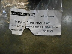 Hospital Grade Power Cord PWR-1513RG. 15 ft. 16 AWG (EC12-1)