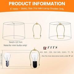 5 Inch Small Lamp Harp Fitter Mini Lamp Shades Polished Brass No Finial Harp