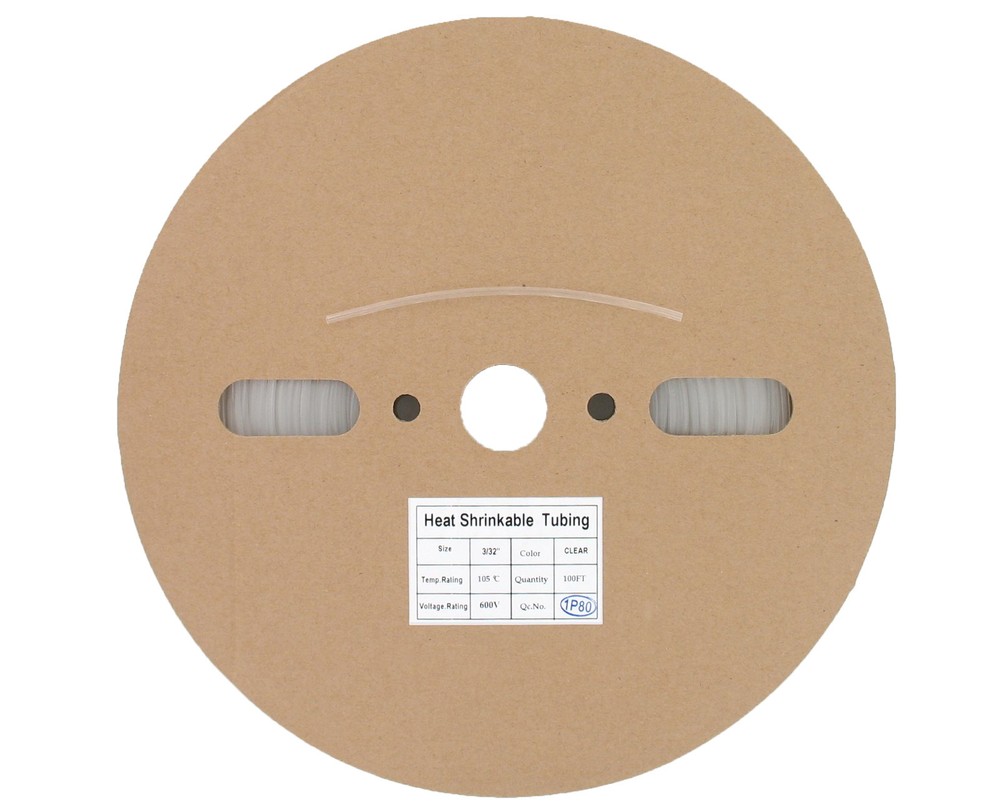 100 Ft 3/32″ ID (2.4mm) Clear Polyolefin 2:1 Heat Shrink Halogen-Free RoHS UL