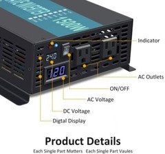 1500W 24V to 120V DC AC Power Inverter Off Grid Pure Sine Wave Inverter Solar RV