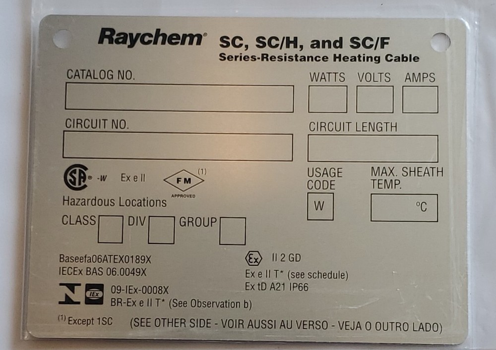 RAYCHEM NPLATE-SC-CIRCUIT-ID-TAG metal cable circuit identification tag heat ID