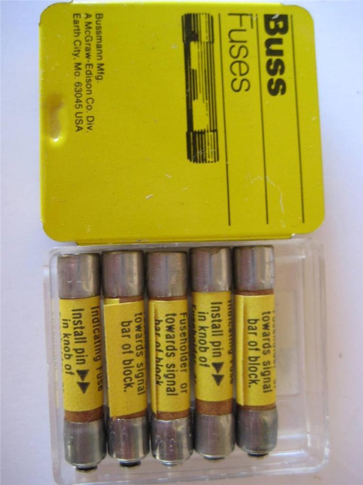 5X BUSSMANN Fast Acting FUSE GLD 3/4 1 2 3 5 or 8 125V Pin Indicating “NOS”