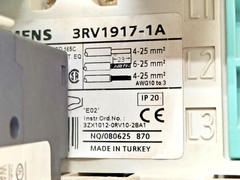 SIEMENS 3RV1011-HA25 CIRCUIT BREAKER + 3RV1917-1A 3-PHASE BUSBAR WITH FEEDER LEF