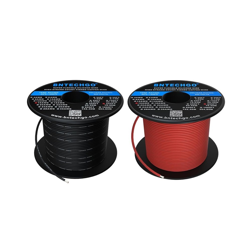 BNTECHGO 16 Gauge Silicone Wire Spool Red and Black Each 250ft Flexible 16 AW…