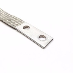 Unbranded 16-1/2″ Long Tin Plated Copper Ground Strap, Braided, 2-Hole