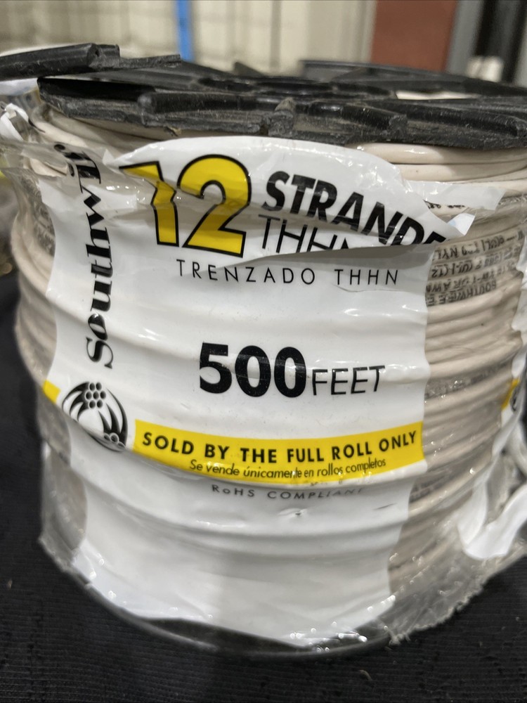 500′ Southwire 12 AWG Stranded Copper Building Wire THHN White 600V