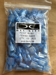 100x Del City 834005 Nylon Push-On Terminal Male Fully Insulated 1/4″ 16-14 Ga