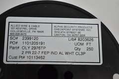 Allied Wire & Cable 250′ Wire Spool 22-7 FEP White Aluminum FEP IND OLY 2976TP