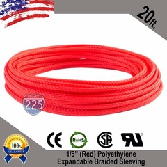 20 FT 1/8″ Red Expandable Wire Cable Sleeving Sheathing Braided Loom Tubing US