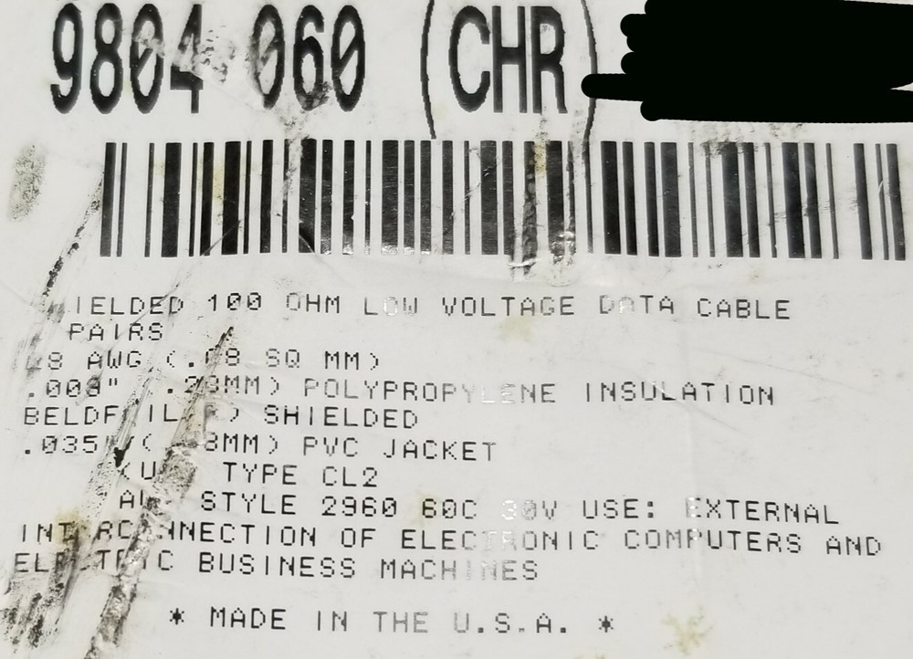 Belden 9804 28/2P Multi-Shielded Low Cap 100Ohm EIA RS-232 Instrumentation Cable