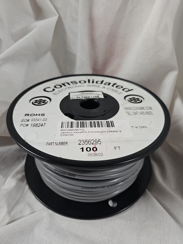 22 AWG Stranded 5 Wire – 50 Feet Chrome Gray PVC. USED Partial Spool.