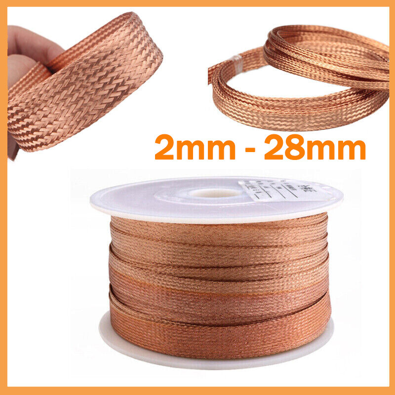 Flat Pure Copper Braid Cable Bare Copper Braid Wire Ground Lead 2mm – 28mm