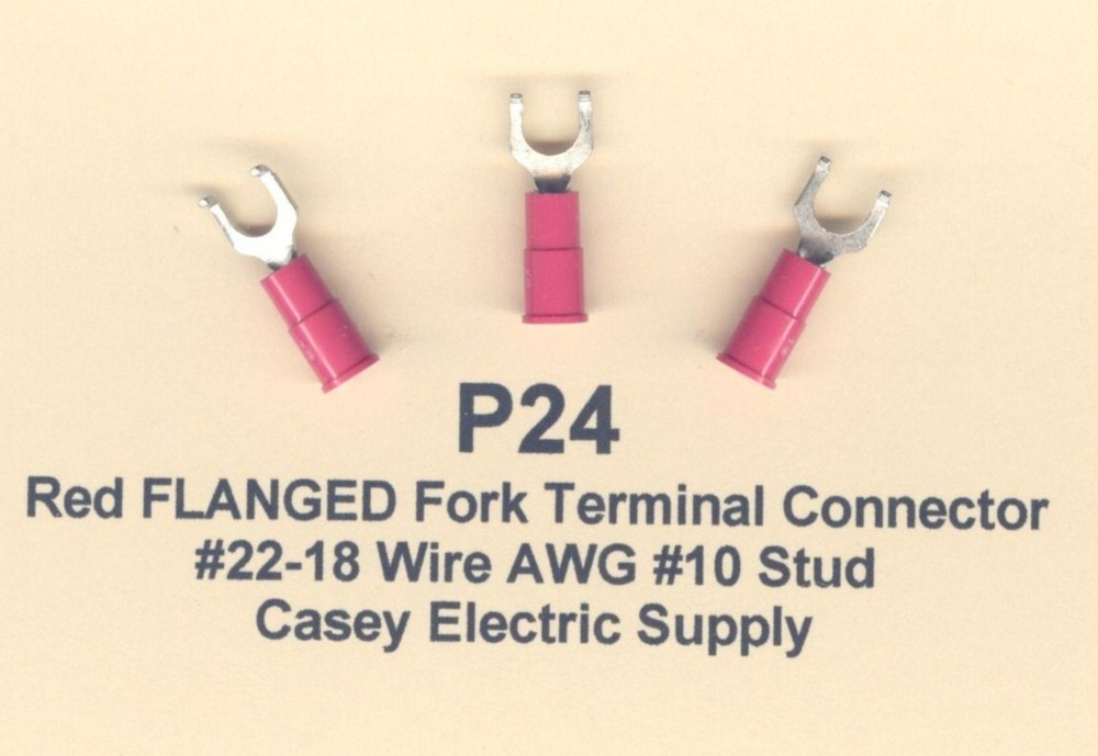 50 Red Insulated FLANGED Fork Spade Terminal Connector #22-18 Wire AWG #10 MOLEX