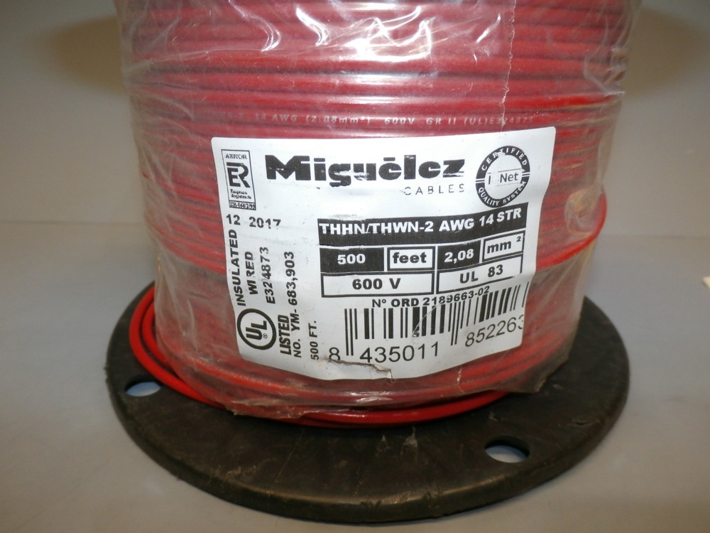 14 GAUGE THHN WIRE STRANDED RED 500 FT THWN 600V BUILDING MACHINE CABLE AWG