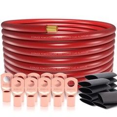 20FT 1/0 Gauge Wire Copper Clad Aluminum CAA,10pcs Lugs Terminal Red
