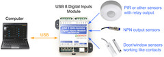 PC USB Eight Digital Inputs Module – dry/wet contacts