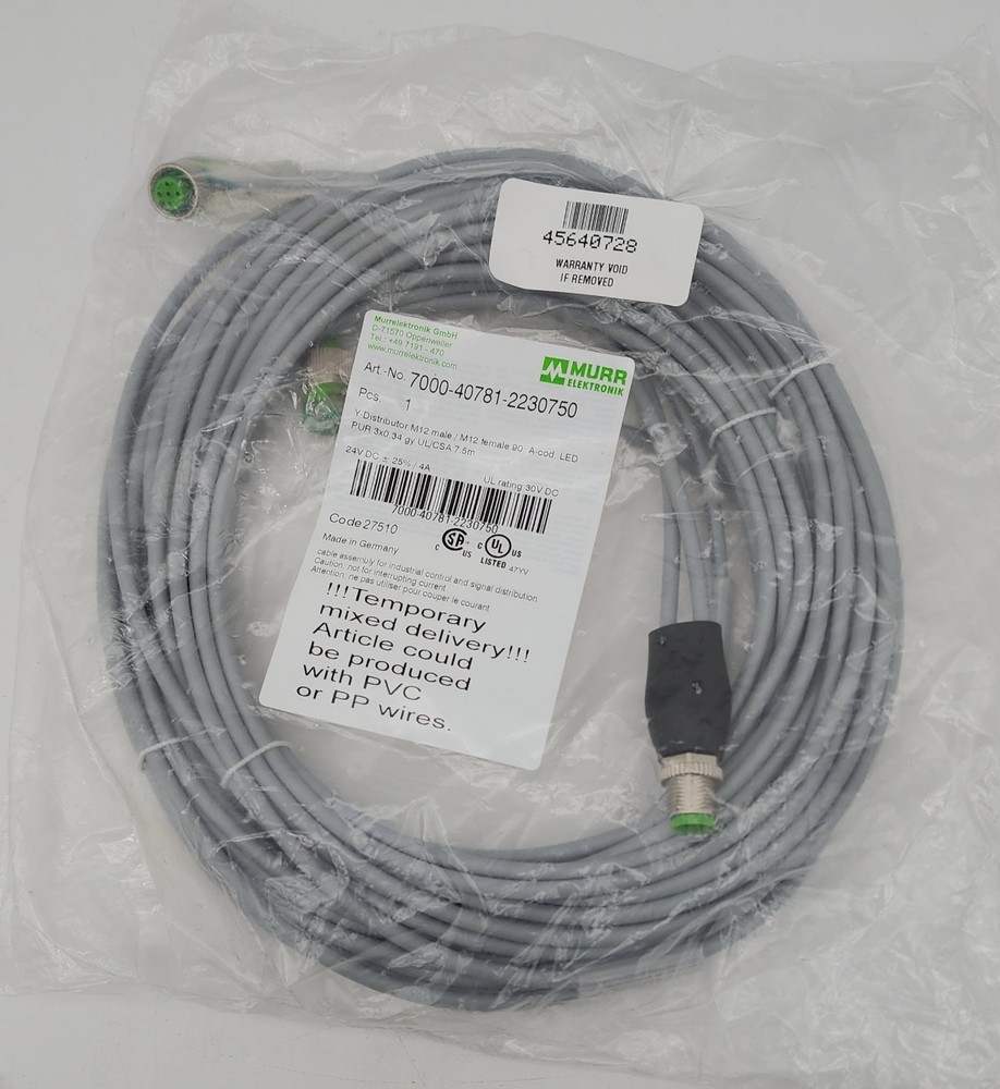 MURR 7000-40781-2230750 CORDSET Y-SPLITTER M12 MALE TO FEMALE CONNECTOR (7.5M)