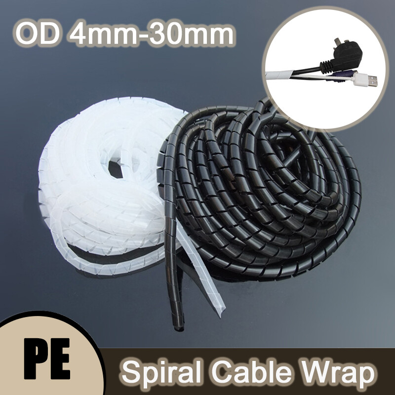 Spiral Cable Wire Wrap, Cord Covers Bundle Sleeve Hose Black/White 4mm-30mm