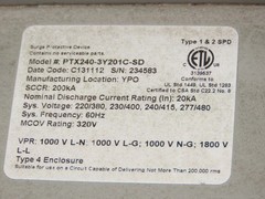 Eaton PTX 240-3Y201C-SD Surge Protector 200KA 220/277/480V 30A Breaker FDC 100K