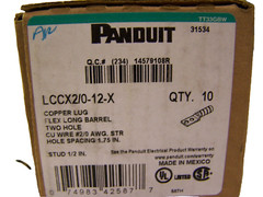 10) NEW PANDUIT TWO HOLE FLEX LONG BARREL COPPER LUG LCCX2/0-12-X BOX OF 10