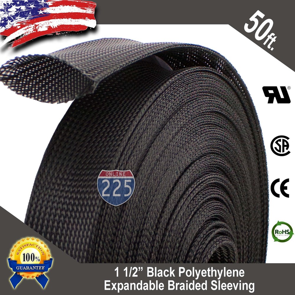 50 FT. 1 1/2″ Black Expandable Wire Cable Sleeving Sheathing Braided Loom Tubing