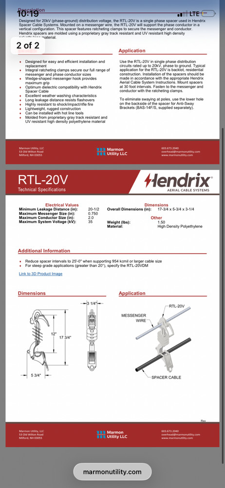 Hendrix Spacer Systems, RTL-20V, space distribution cables