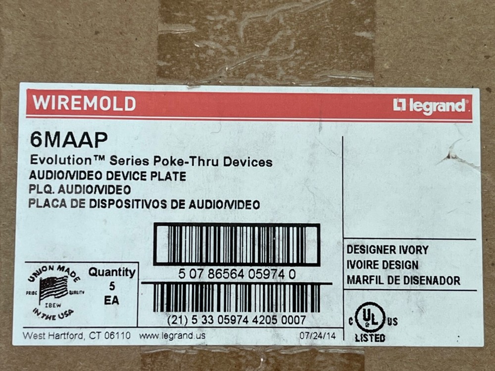 WireMold 6MAAP Audio/Video Device Plate, New Box of (5)