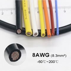 8AWG 8.3mm² Flexible Silicone Cable, HIGH TEMP 200℃, 0.08mm Tinned Copper Wire