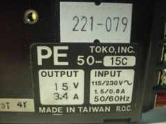 Toko PE50-15C PE5015C Power Supply Output 15V 3.4A