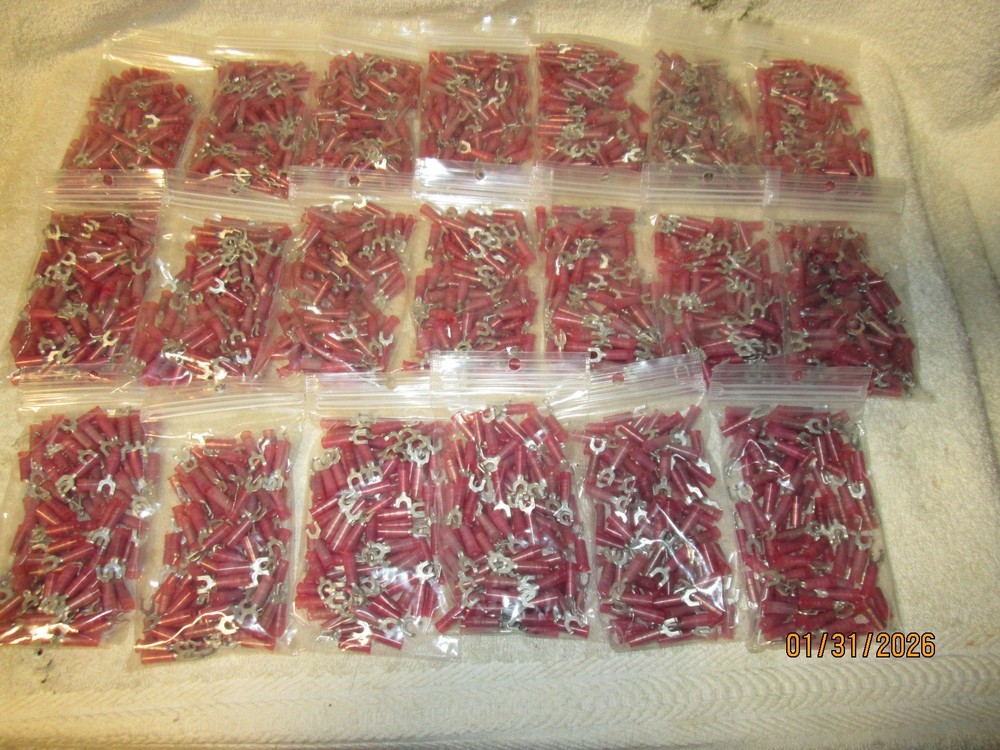 2000 Lot Red Insulated Flanged SPADE Terminal Connectors #22-18 Wire #6 USA