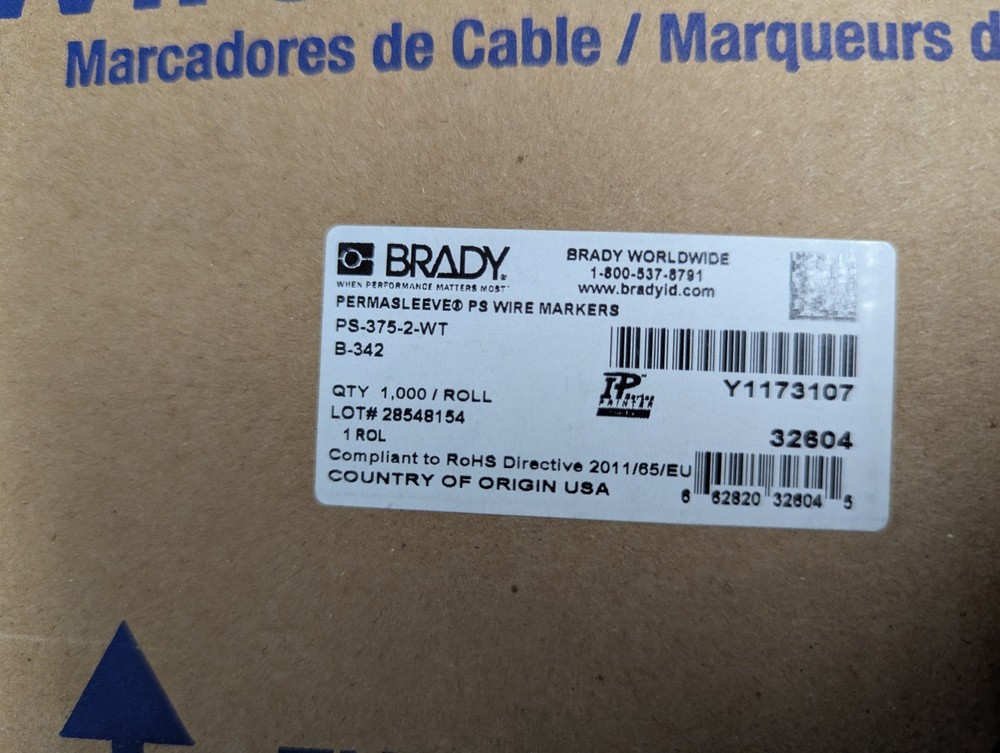 Brady PS-375-2-WT Wire Marker New in box, some writing on box