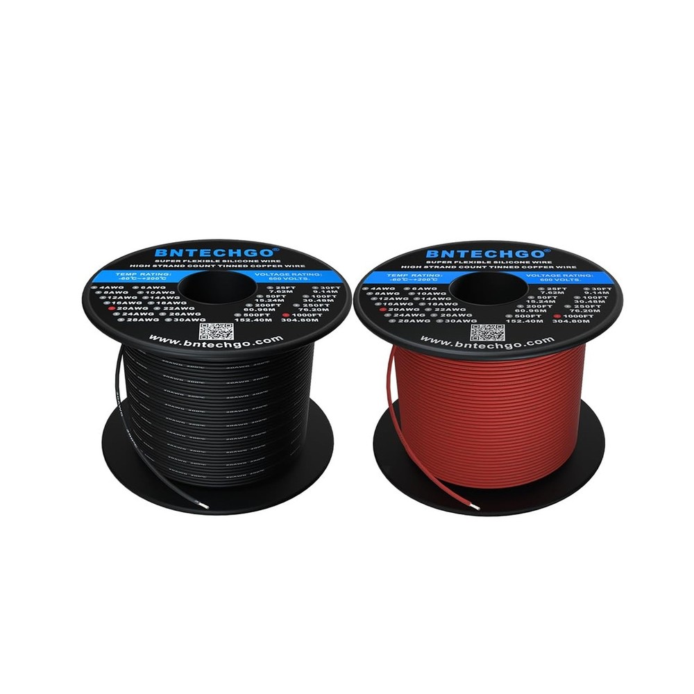 BNTECHGO 20 Gauge Silicone Wire Spool Red and Black Each 1000ft Flexible 20 A…