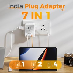 TESSAN US to India Plug Adapter 2 Pack Type D Travel Adapter 4 Outlets