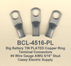 20 TIN PLATED Battery Big Copper Lug Ring Terminal Connector #4 Wire Gauge 5/16″