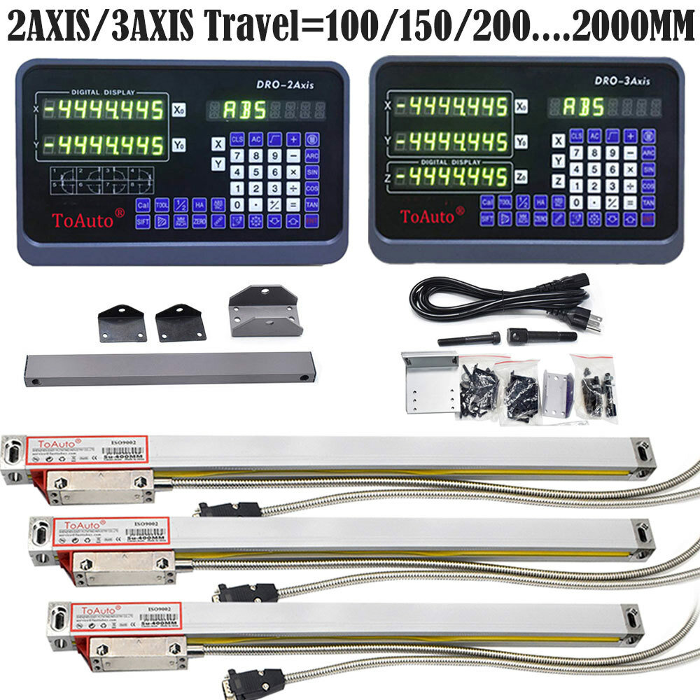 3/2Axis Digital Readout DRO Display Linear Scale 100~1000MM for Mill Lathe CNC