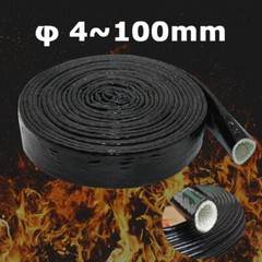 Silicone / Fibreglass Fire Sleeving Protective Heat Shield Sleeve Black φ4~100mm