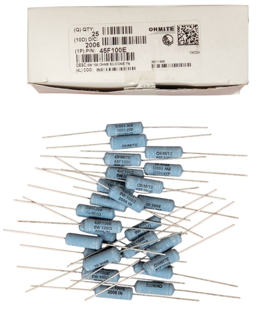 (25 Pack) Ohmite 45F100E 100 Ohm 5W 1% Silicone Wirewound Resistor
