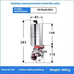 4″Φ102 Pneumatic Actuator Sanitary Butterfly Valve316L OD119Clamp Single Acting