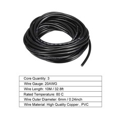 3Core 20 AWG 10M Cable Extension Cord DIY Stranded PVC Cord Copper Wire RVV Wire