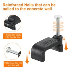 Cable Clips with Steel Nail, 100Pcs 14mm/0.55″ Plastic Cable Wire Clips, Black