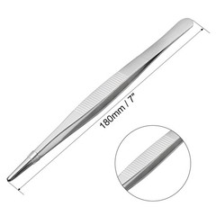 2 Pcs Stainless Steel Straight Blunt Tweezers Serrated Tip,7 Inch