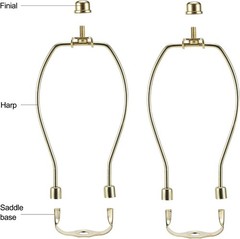 7 Inch Lamp Harp Kit Polished Brass 3/8 Inch Saddle Base Holes Light Duty Pack 2