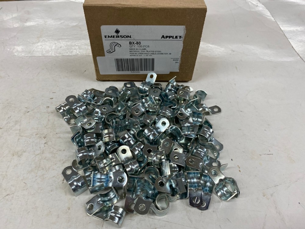 Box of 100 EMERSON BX-50 Neer BX Clamp, For Armored Cable, Steel, Zinc Plated
