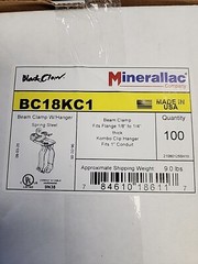 MINERALLAC BC18KC1, Hammer On Beam Clamp and Closed Conduit Clip Assembly, 100pc