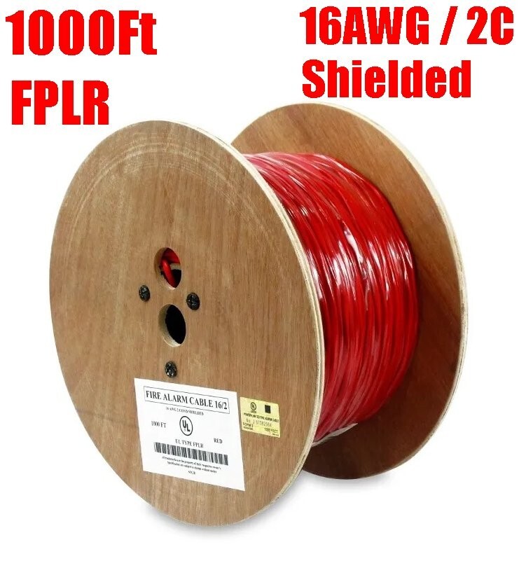 1000FT 16AWG / 2C Shielded FPLR Fire Alarm Cable Solid Bare Copper Wire Cord