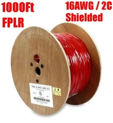 1000FT 16AWG / 2C Shielded FPLR Fire Alarm Cable Solid Bare Copper Wire Cord