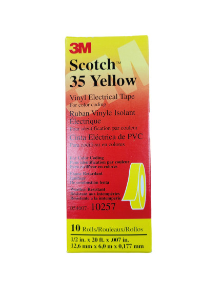 35-YELLOW-1/2x20FT, 3M, Vinyl Color Coding Tape 1/2″ x 20′ – YELLOW, Lot of 10